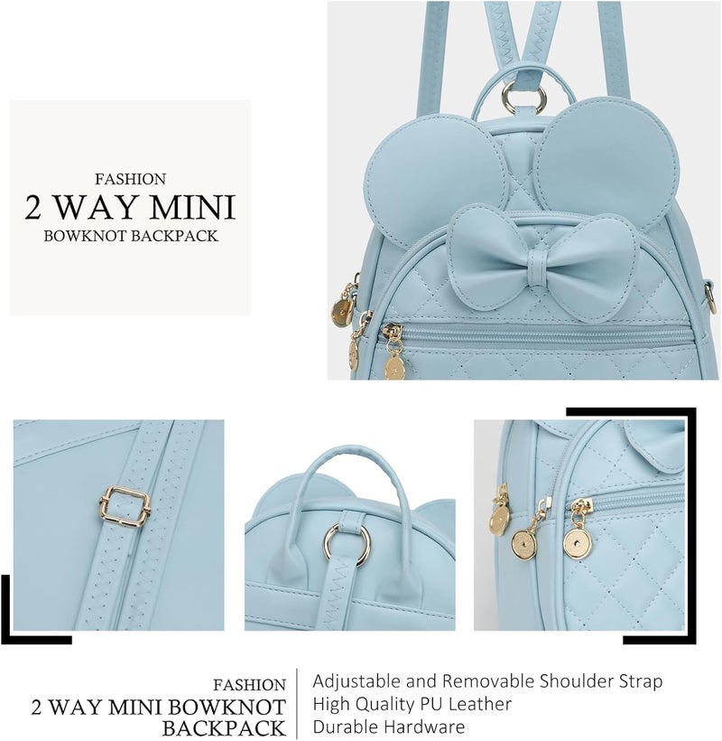 KL928 Girls Mini Backpack Bowknot Polka Dot Cute Small Daypacks Convertible Shoulder Bag Purse for Women - Image 4